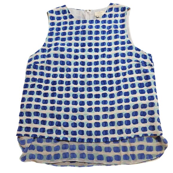Kate Spade Blue White Sleeveless Layered Blouse Med Artsy Polka Dot Summer Top - Picture 3 of 15